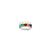 Sterling Silver Antiqued w/14k 5-stone w/Diamond Mother's Ring - 11