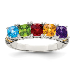 Sterling Silver Antiqued w/14k 5-stone w/Diamond Mother's Ring - 87