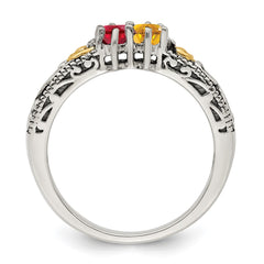 Sterling Silver Antiqued w/14k 2-stone w/Diamond Mother's Ring - 90