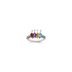 Sterling Silver Antiqued w/14k 4-stone w/Diamond Mother's Ring - 39