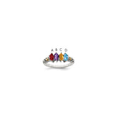 Sterling Silver Antiqued w/14k 4-stone w/Diamond Mother's Ring - 40