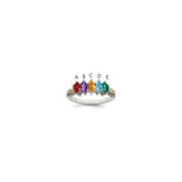 Sterling Silver Antiqued w/14k 5-stone w/Diamond Mother's Ring - 19