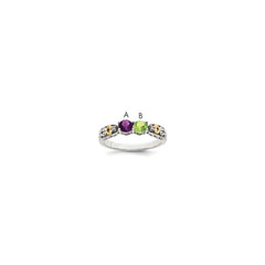 Sterling Silver Antiqued w/14k 2-stone w/Diamond Mother's Ring - 44