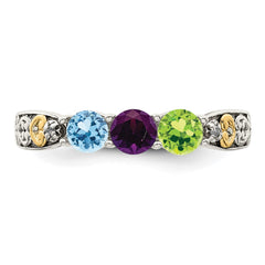 Sterling Silver Antiqued w/14k 3-stone w/Diamond Mother's Ring - 44
