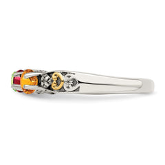 Sterling Silver Antiqued w/14k 5-stone w/Diamond Mother's Ring - 56