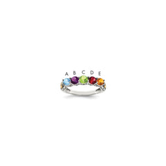 Sterling Silver Antiqued w/14k 5-stone w/Diamond Mother's Ring - 36
