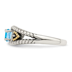Sterling Silver Antiqued w/14k 2-stone w/Diamond Mother's Ring - 62
