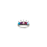 Sterling Silver Antiqued w/14k 5-stone w/Diamond Mother's Ring - 33