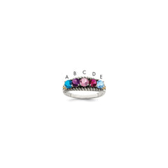 Sterling Silver Antiqued w/14k 5-stone w/Diamond Mother's Ring - 32