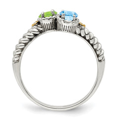 Sterling Silver Antiqued w/14k 2-stone w/Diamond Mother's Ring Semi-Mount - 27