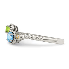 Sterling Silver Antiqued w/14k 2-stone w/Diamond Mother's Ring - 32