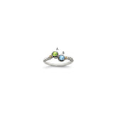 Sterling Silver Antiqued w/14k 2-stone w/Diamond Mother's Ring - 32