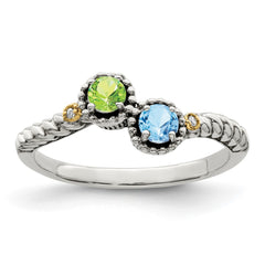 Sterling Silver Antiqued w/14k 2-stone w/Diamond Mother's Ring - 30