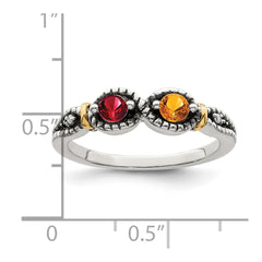 Sterling Silver Antiqued w/14k 2-stone w/Diamond Mother's Ring Semi-Mount - 54