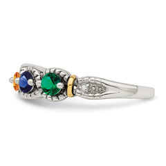 Sterling Silver Antiqued w/14k 5-stone w/Diamond Mother's Ring - 38