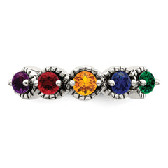 Sterling Silver Antiqued w/14k 5-stone w/Diamond Mother's Ring - 38