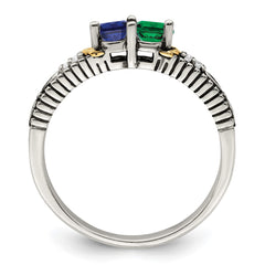 Sterling Silver Antiqued w/14k 2-stone w/Diamond Mother's Ring - 29