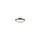 Sterling Silver Antiqued w/14k 2-stone w/Diamond Mother's Ring - 14