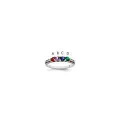 Sterling Silver Antiqued w/14k 4-stone w/Diamond Mother's Ring - 12
