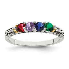 Sterling Silver Antiqued w/14k 4-stone w/Diamond Mother's Ring - 80