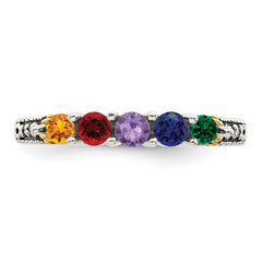 Sterling Silver Antiqued w/14k 5-stone w/Diamond Mother's Ring - 81