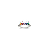 Sterling Silver Antiqued w/14k 5-stone w/Diamond Mother's Ring - 81
