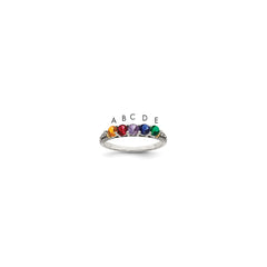 Sterling Silver Antiqued w/14k 5-stone w/Diamond Mother's Ring - 81