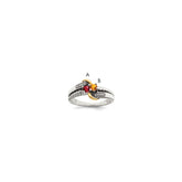 Sterling Silver Antiqued w/14k 2-stone w/Diamond Mother's Ring - 56