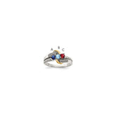 Sterling Silver Antiqued w/14k 3-stone w/Diamond Mother's Ring - 30