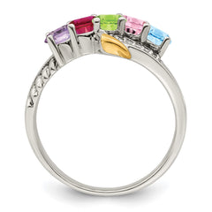 Sterling Silver Antiqued w/14k 5-stone w/Diamond Mother's Ring - 50