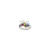 Sterling Silver Antiqued w/14k 5-stone w/Diamond Mother's Ring - 51