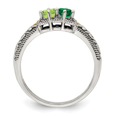 Sterling Silver Antiqued w/14k 2-stone w/Diamond Mother's Ring - 57