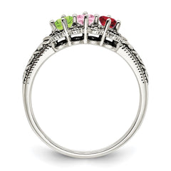 Sterling Silver Antiqued w/14k 3-stone w/Diamond Mother's Ring - 65
