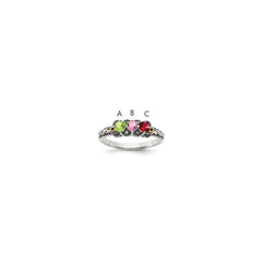 Sterling Silver Antiqued w/14k 3-stone w/Diamond Mother's Ring - 86