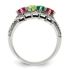 Sterling Silver Antiqued w/14k 4-stone w/Diamond Mother's Ring Semi-Mount - 21