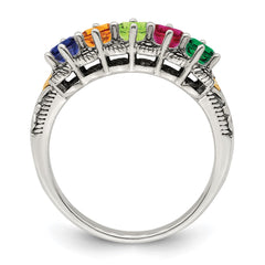 Sterling Silver Antiqued w/14k 5-stone w/Diamond Mother's Ring - 84