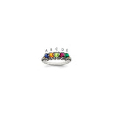 Sterling Silver Antiqued w/14k 5-stone w/Diamond Mother's Ring - 58