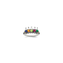 Sterling Silver Antiqued w/14k 5-stone w/Diamond Mother's Ring - 22
