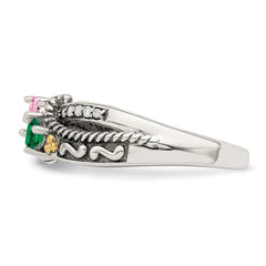 Sterling Silver Antiqued w/14k 2-stone w/Diamond Mother's Ring - 64