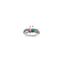 Sterling Silver Antiqued w/14k 2-stone w/Diamond Mother's Ring - 64
