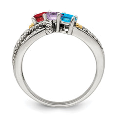 Sterling Silver Antiqued w/14k 3-stone w/Diamond Mother's Ring - 88