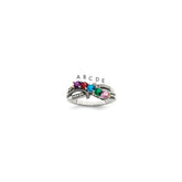 Sterling Silver Antiqued w/14k 5-stone w/Diamond Mother's Ring - 53