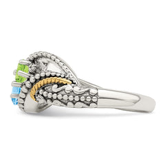 Sterling Silver Antiqued w/14k 2-stone w/Diamond Mother's Ring - 4