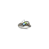 Sterling Silver Antiqued w/14k 2-stone w/Diamond Mother's Ring - 66