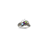 Sterling Silver Antiqued w/14k 3-stone w/Diamond Mother's Ring - 83
