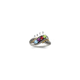 Sterling Silver Antiqued w/14k 4-stone w/Diamond Mother's Ring - 69