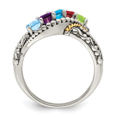 Sterling Silver Antiqued w/14k 5-stone w/Diamond Mother's Ring Semi-Mount - 55