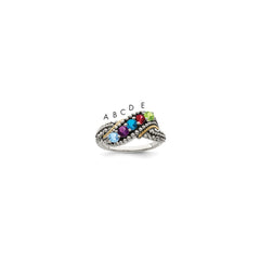Sterling Silver Antiqued w/14k 5-stone w/Diamond Mother's Ring Semi-Mount - 56