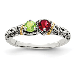 Sterling Silver Antiqued w/14k 2-stone Mother's Ring - 37