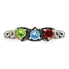 Sterling Silver Antiqued w/14k 3-stone Mother's Ring - 13